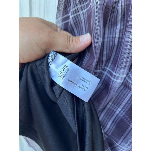 Cider Check V-Neck Knotted Lettuce Trim Mini Dress Black‎ Short Sleeves Size XS - Picture 11 of 11